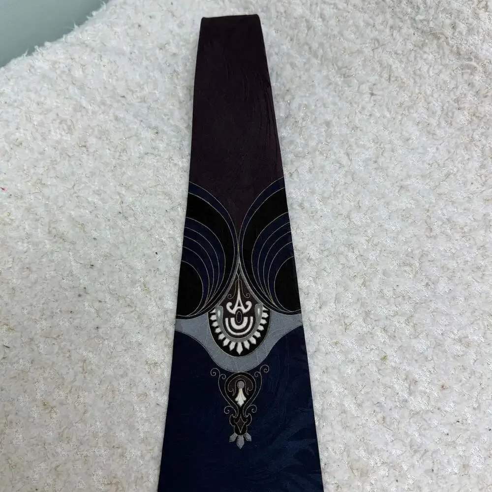 Gianfranco Ruffini 100% Italian Silk Tie Geometric Art Deco Pattern Navy Blue